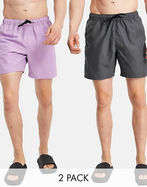 Men 2 pack swim shorts in purple and charcoal mid length save 