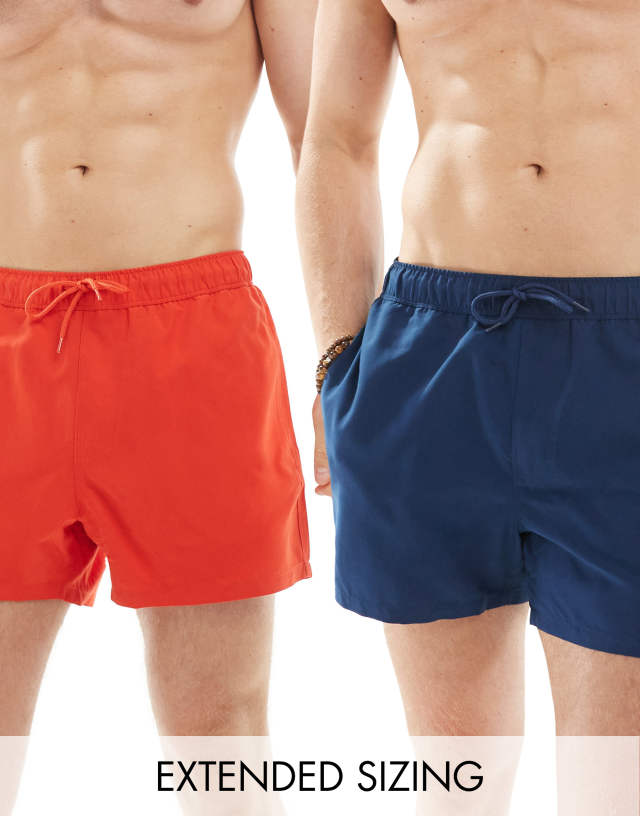 ASOS DESIGN - 2 pack swim shorts in short length in navy/red