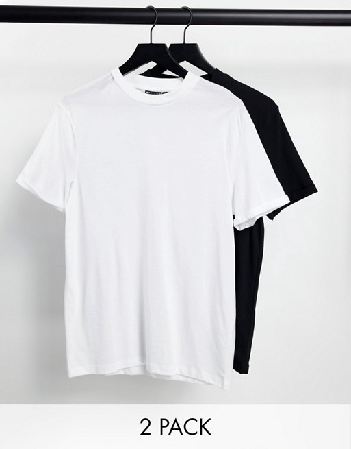 ASOS DESIGN 2 pack t-shirt with crew neck and roll sleeve