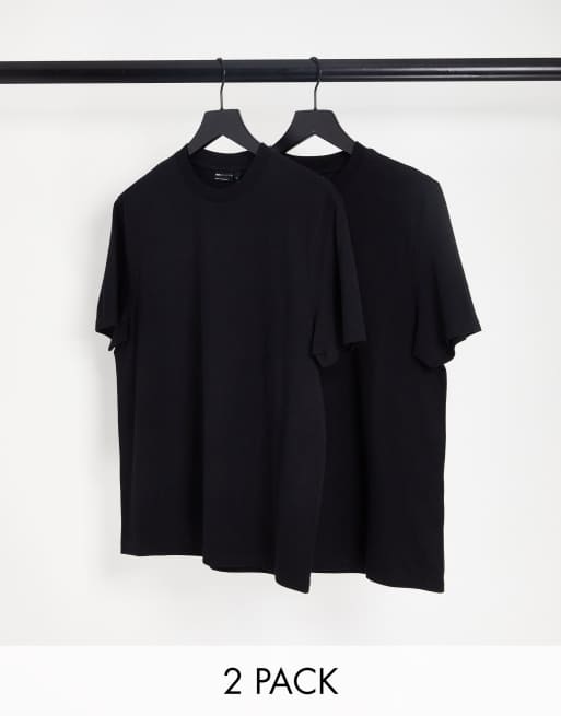 ASOS DESIGN 2 pack t-shirt with crew neck in black