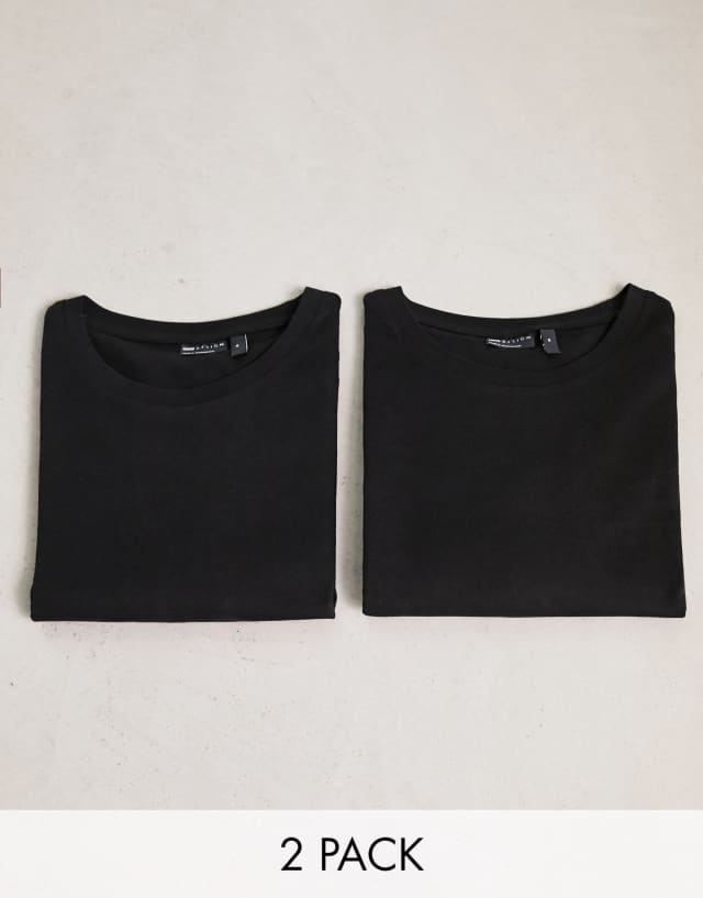 ASOS DESIGN 2 pack t-shirt with crew neck in black