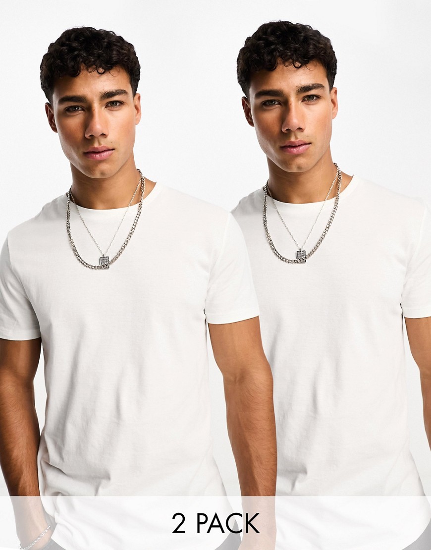ASOS DESIGN 2 pack t-shirt with crew neck in white-Multi