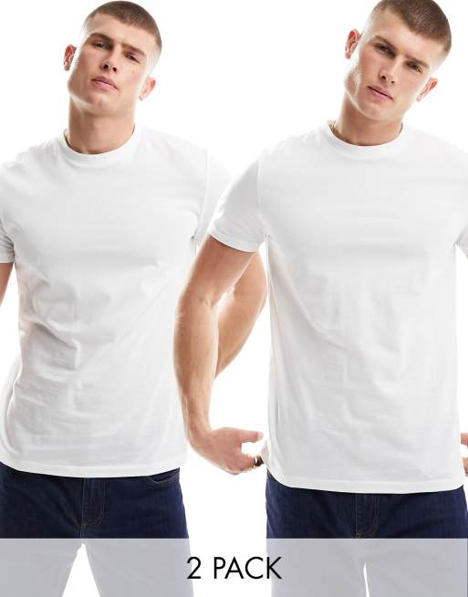 ASOS DESIGN 2 pack t-shirt with crew neck in white