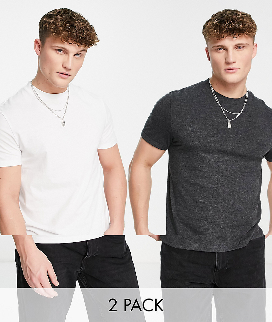 ASOS DESIGN 2 pack t-shirt with roll sleeve in multi
