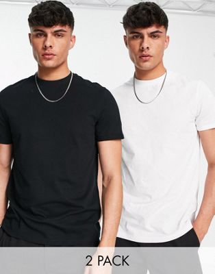 ASOS DESIGN 2 pack t-shirt with roll sleeve in black and white