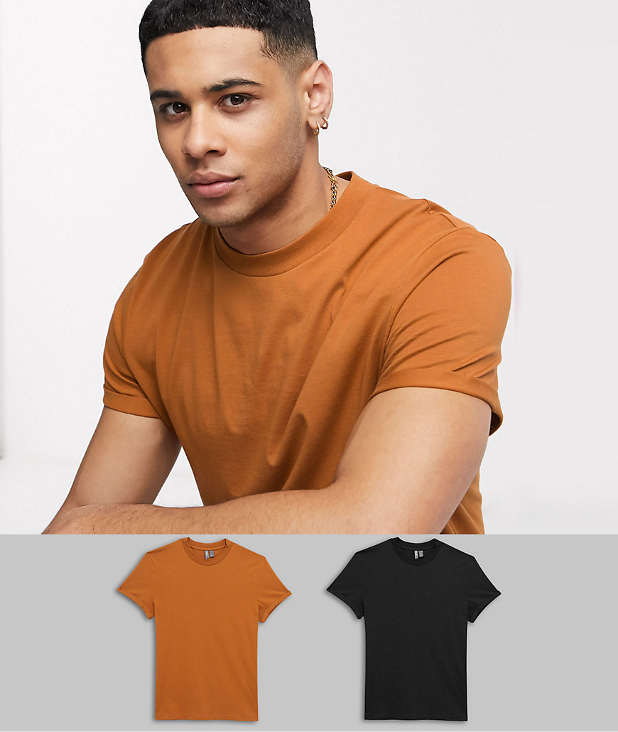 ASOS DESIGN 2 pack t-shirt with roll sleeve save-Multi