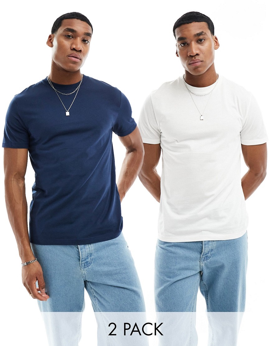 ASOS DESIGN 2 pack t-shirts in navy and white-Multi