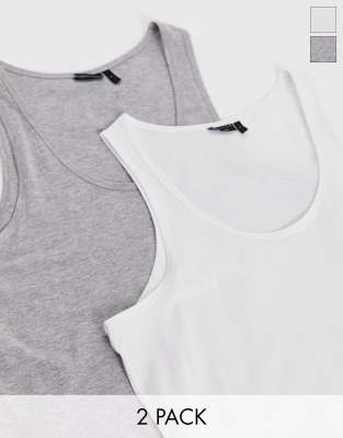 Asos Design 2 Pack Tank Top With Crew Neck In Gray