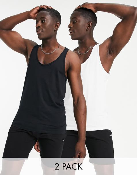 ASOS DESIGN 2 pack tank top with scoop neck in black and white - view 1