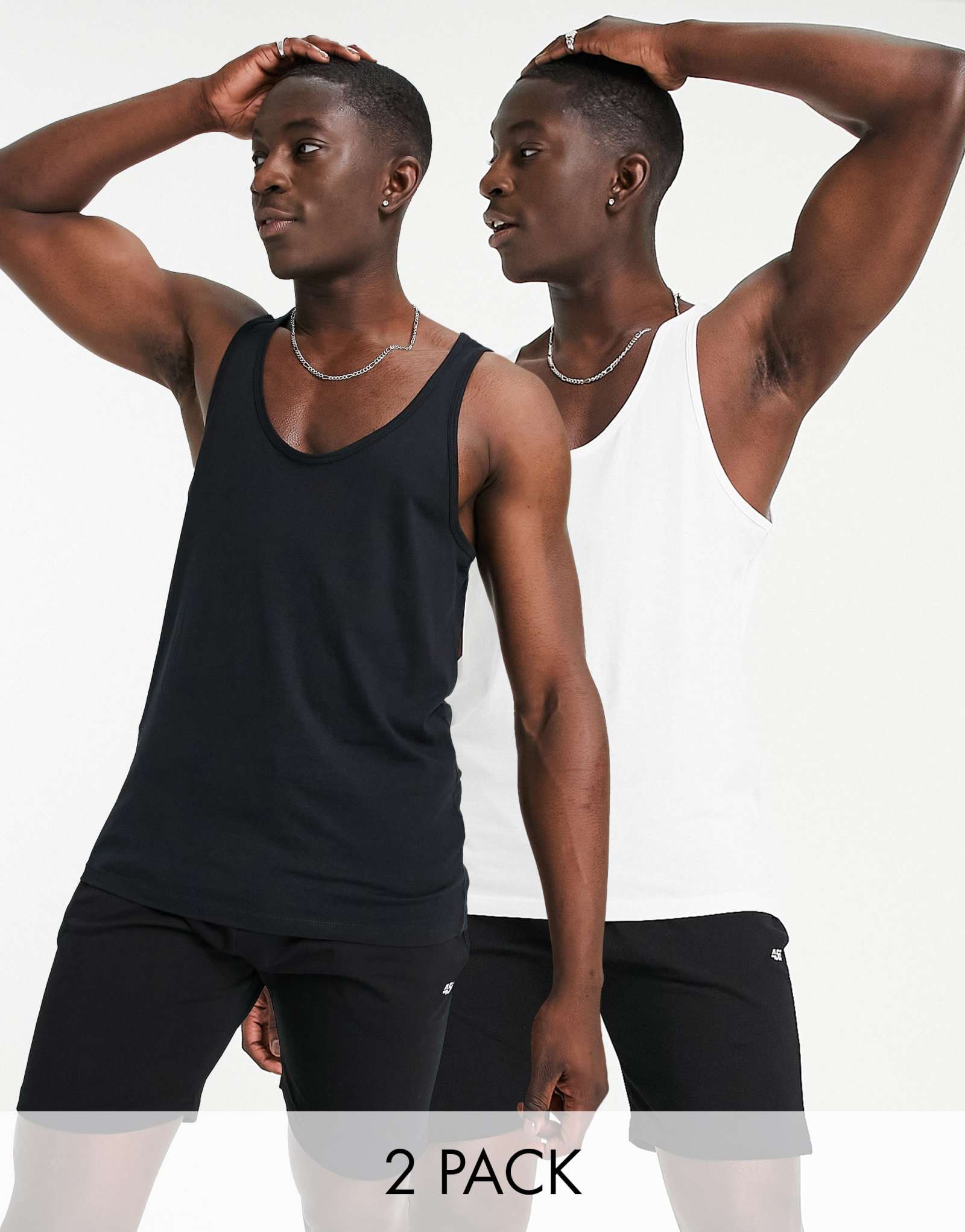 Черно-белая майка ASOS DESIGN 2 pack с круглым вырезом горловины, выполненная в черно-белом цвете