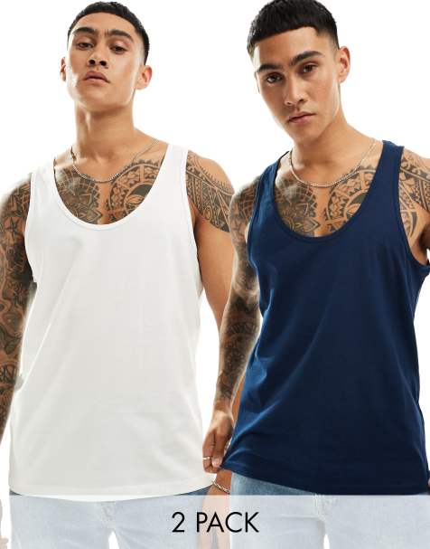 ASOS DESIGN 2 pack tank tops in navy and white - view 1