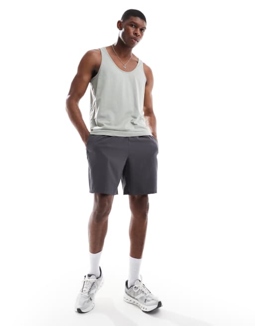 ASOS DESIGN 2 pack tank tops in washed green and brown