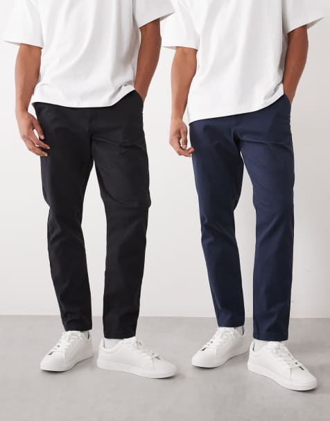 ASOS DESIGN 2 pack tapered chinos in black and navy - view 1