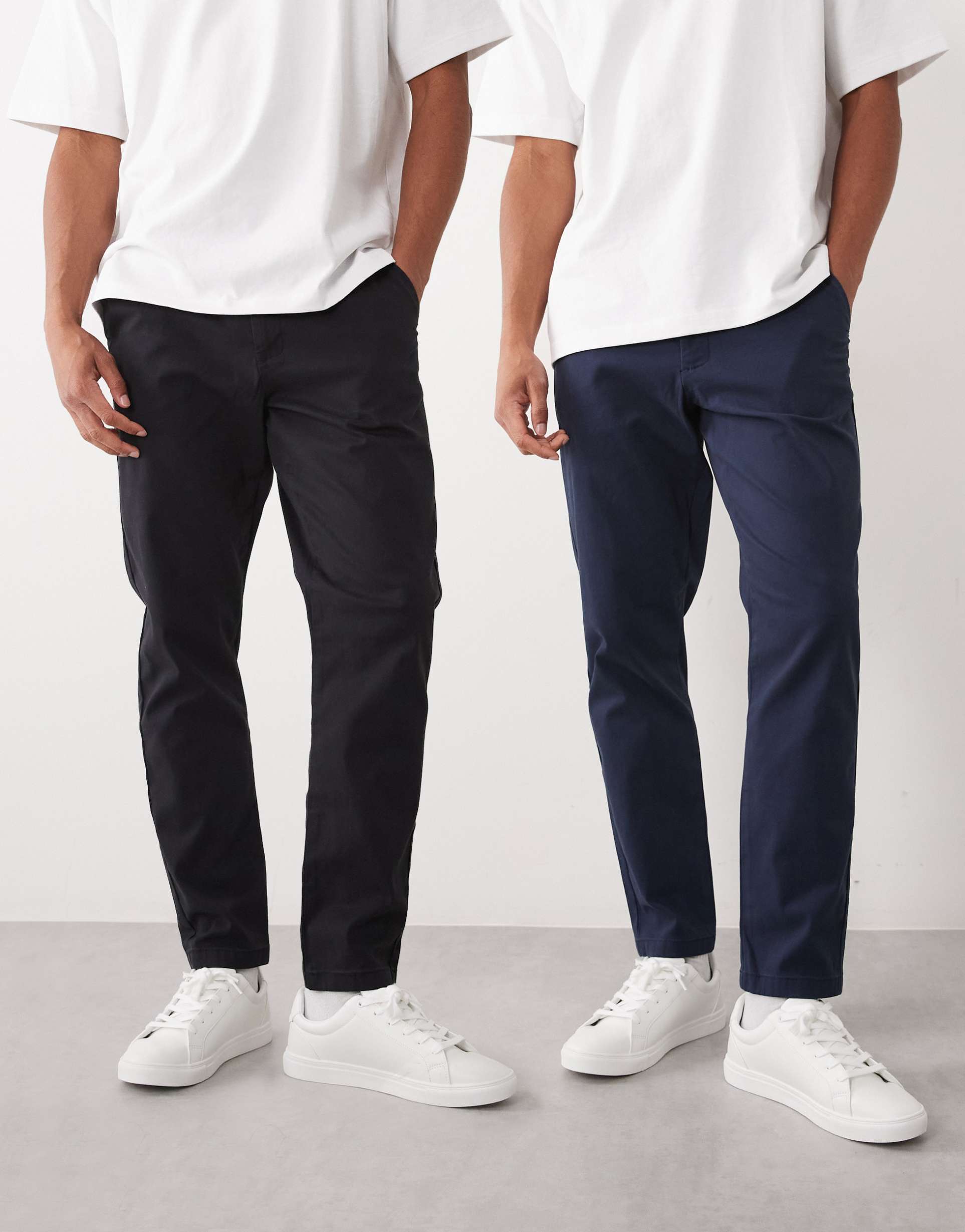 ASOS DESIGN 2 pack tapered chinos in black and navy