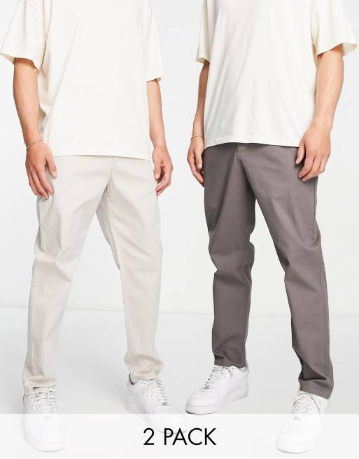 ASOS DESIGN 2 pack tapered chinos in charcoal and light gray save 