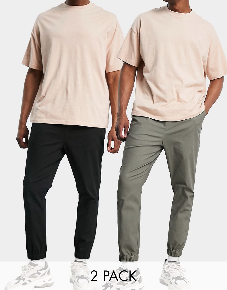ASOS DESIGN 2-pack tapered sweatpants in black and khaki - SAVE!-Multi