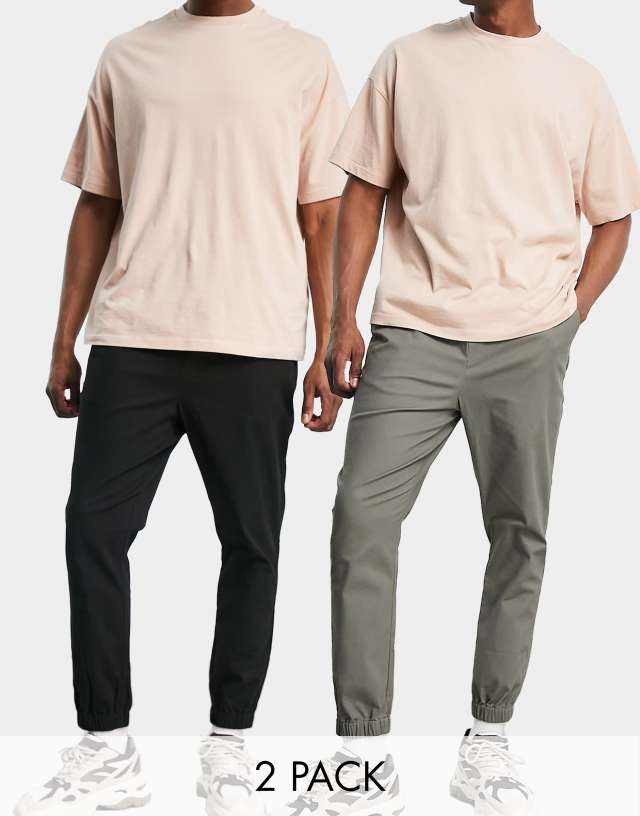 ASOS DESIGN 2-pack tapered sweatpants in black and khaki - SAVE!