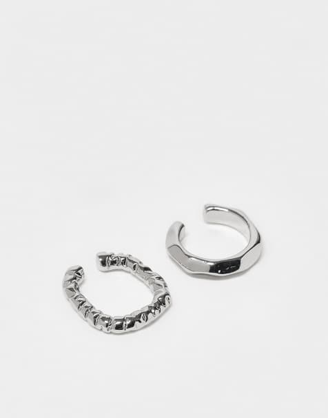 ASOS DESIGN 2 pack textured ear cuff in silver tone - view 1