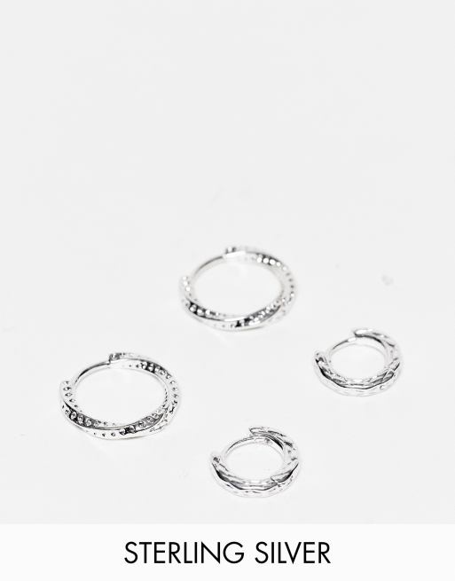 ASOS DESIGN 2 pack textured hoop earrings in real silver plate