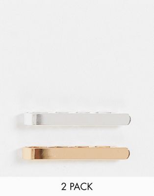 ASOS DESIGN wedding 2 pack tie bar set in silver and gold