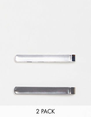 ASOS DESIGN 2 pack tie bar set in silver and gunmetal tone