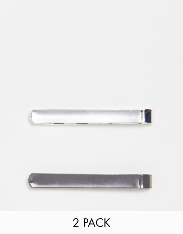 ASOS DESIGN 2 pack tie bar set in silver and gunmetal tone