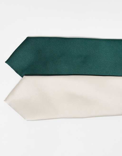 ASOS DESIGN 2 pack tie in stone and green, 2 of 3