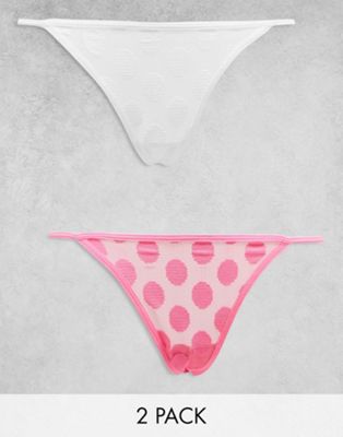 ASOS DESIGN 2 pack tie side spot mesh brief in white and pink - ASOS Price Checker