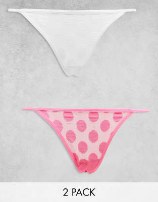 ASOS DESIGN 2 pack tie side spot mesh brief in white and pink - ASOS Price Checker