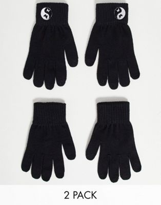ASOS DESIGN 2 pack touch screen gloves in polyester with embroidery in black - BLACK