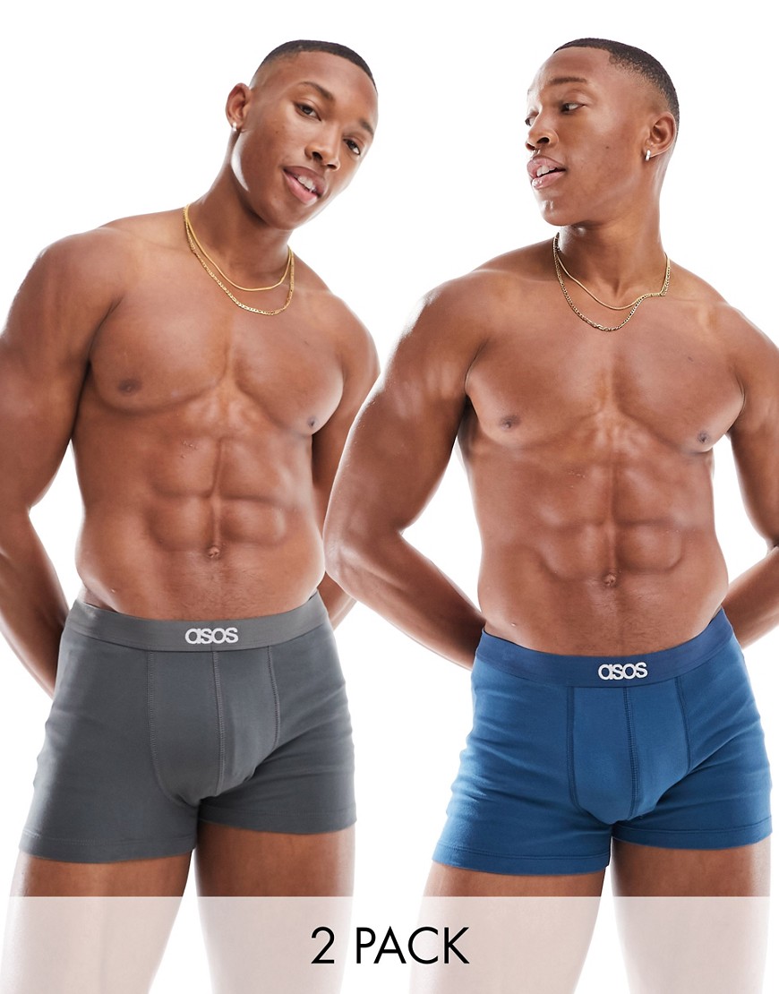 ASOS DESIGN 2 pack trunks in blue and charcoal-Multi