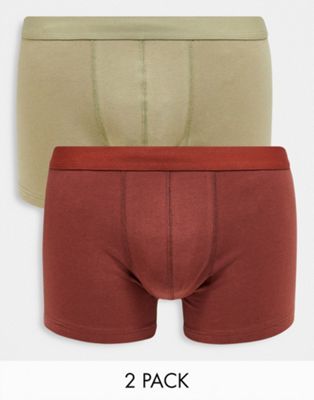 ASOS DESIGN 2 pack trunks in khaki and burgundy - ASOS Price Checker