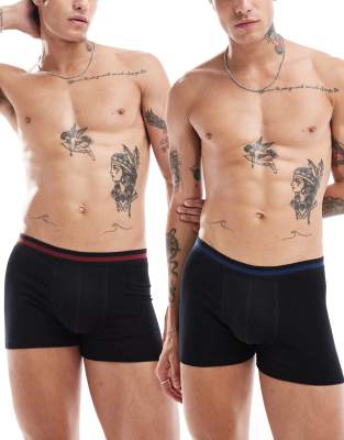 ASOS DESIGN ASOS DESIGN 2 pack trunks with contrast tipping in multiple colours-Black