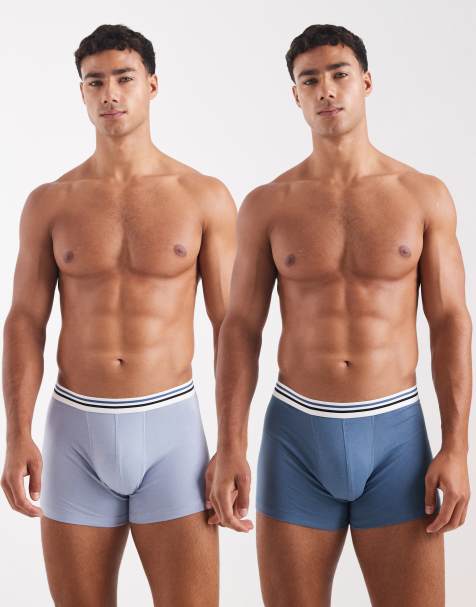 ASOS DESIGN 2 pack trunks with stripe waistband in blue - view 1