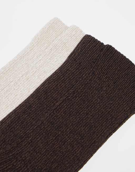 ASOS DESIGN 2 pack twist rib socks in ecru and brown | ASOS