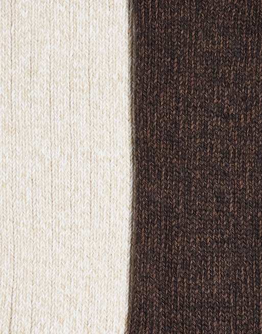 ASOS DESIGN 2 pack twist rib socks in ecru and brown | ASOS