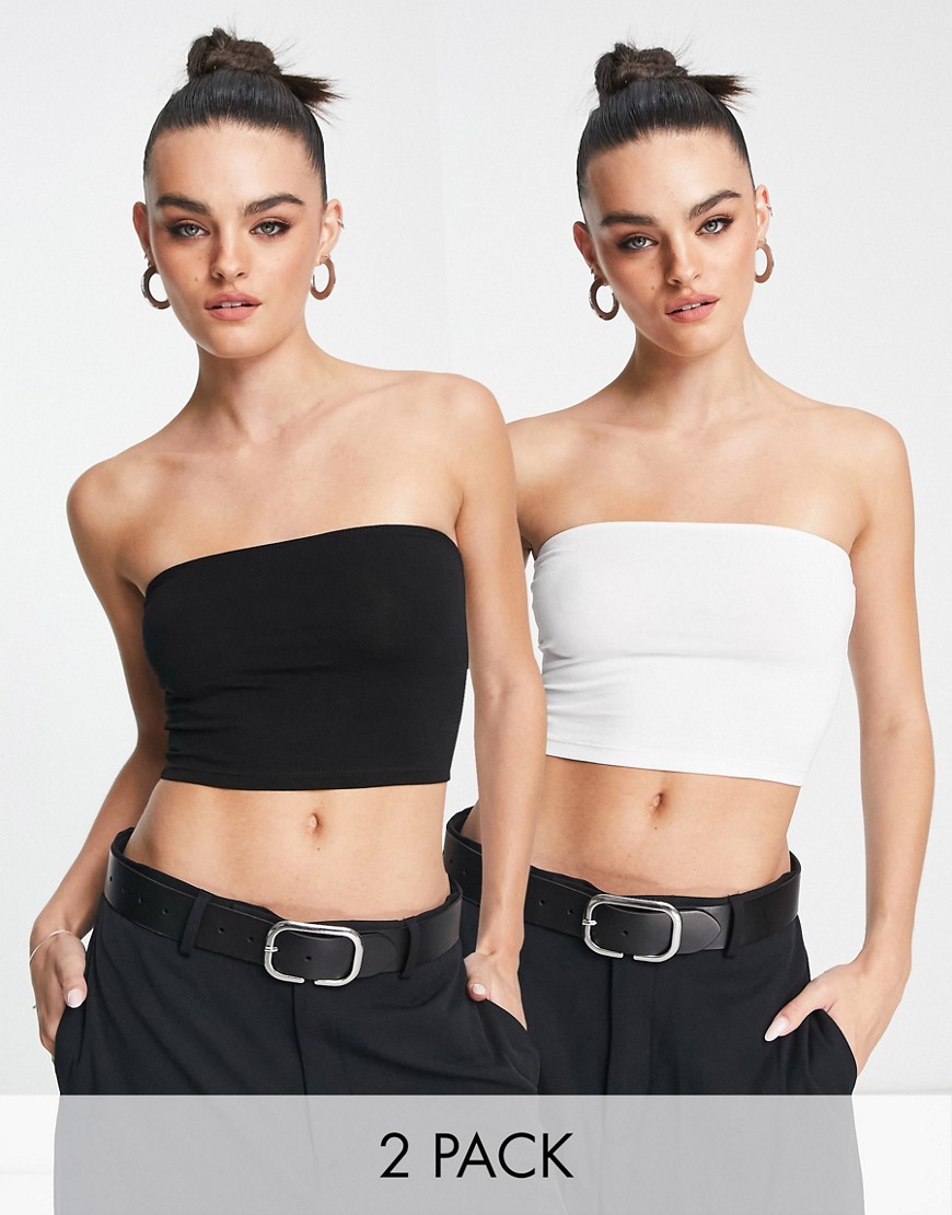 Asos Design Ultimate Bandeau Crop Top In Cotton 2 Pack Save In Black & White - Multi
