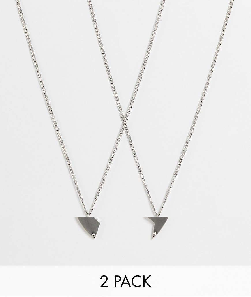 ASOS DESIGN 2 pack Valentines neckchain with half and half heart pendant in silver tone