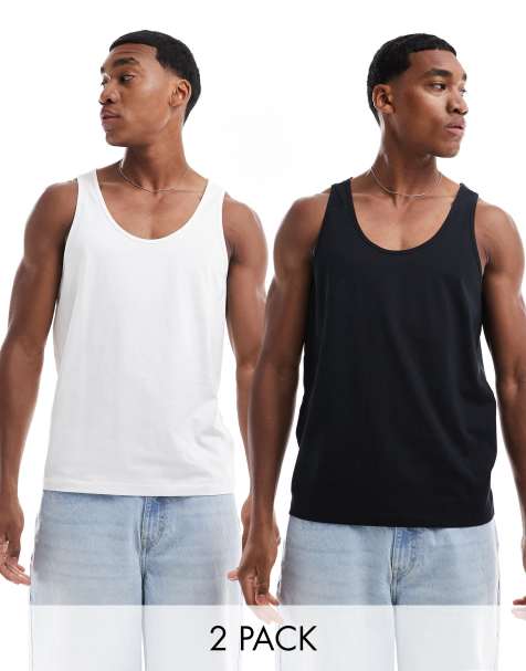 ASOS DESIGN 2 pack vests in black and white - view 1