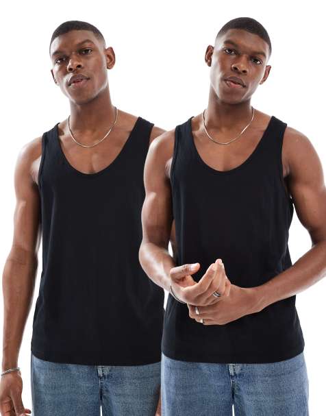 ASOS DESIGN 2 pack vests in black - view 1
