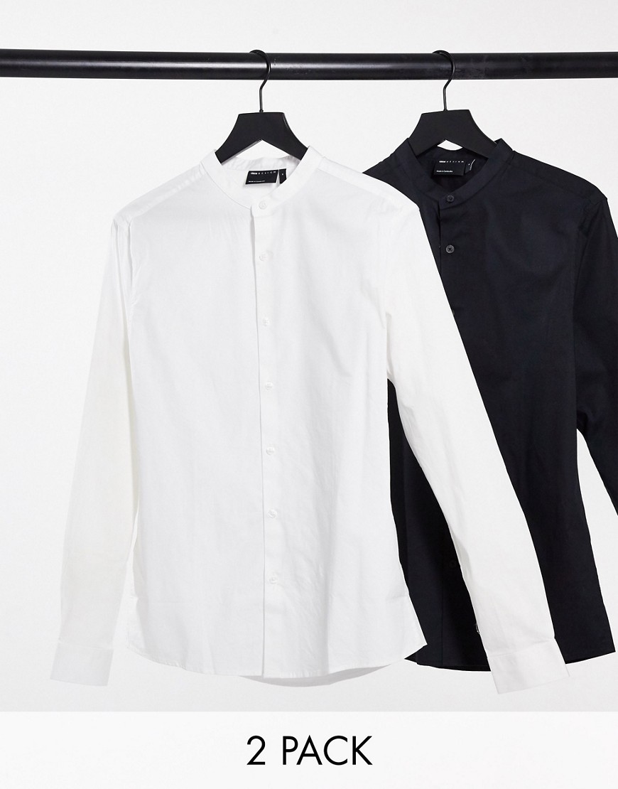 ASOS DESIGN – 2-pack – Vit och svart skjorta med smal passform-Flerfärgad