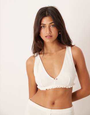 Asos Design 2 Pack Waffle High Apex Soft Bra With Rosebud Detail In Multi