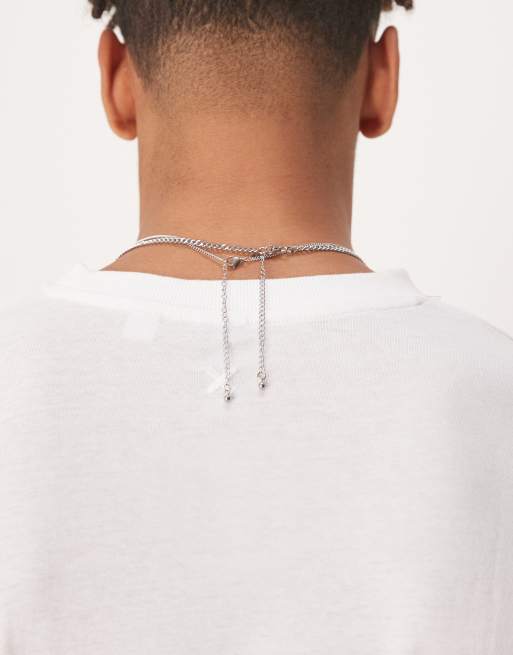ASOS DESIGN 2-pack waterproof stainless necklaces with textured pendant in silver tone