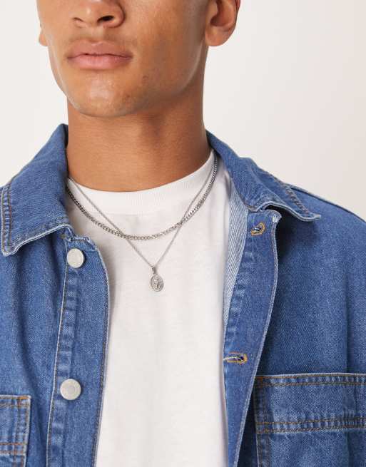 ASOS DESIGN 2-pack waterproof stainless necklaces with textured pendant in silver tone