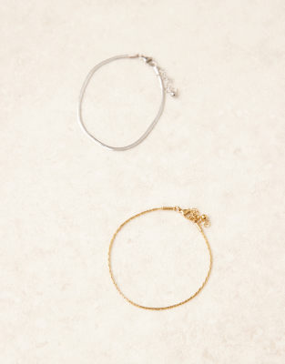 Asos Design 2-pack Waterproof Stainless Snake Chain Bracelets