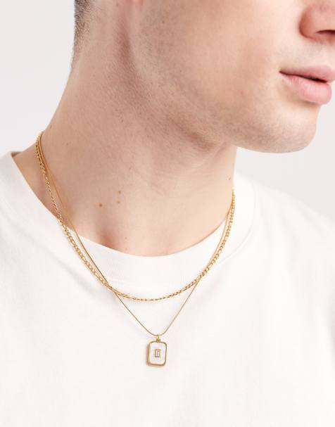 ASOS DESIGN 2-pack waterproof stainless steel chain and faux mother-of-pearl pendant in gold - view 1