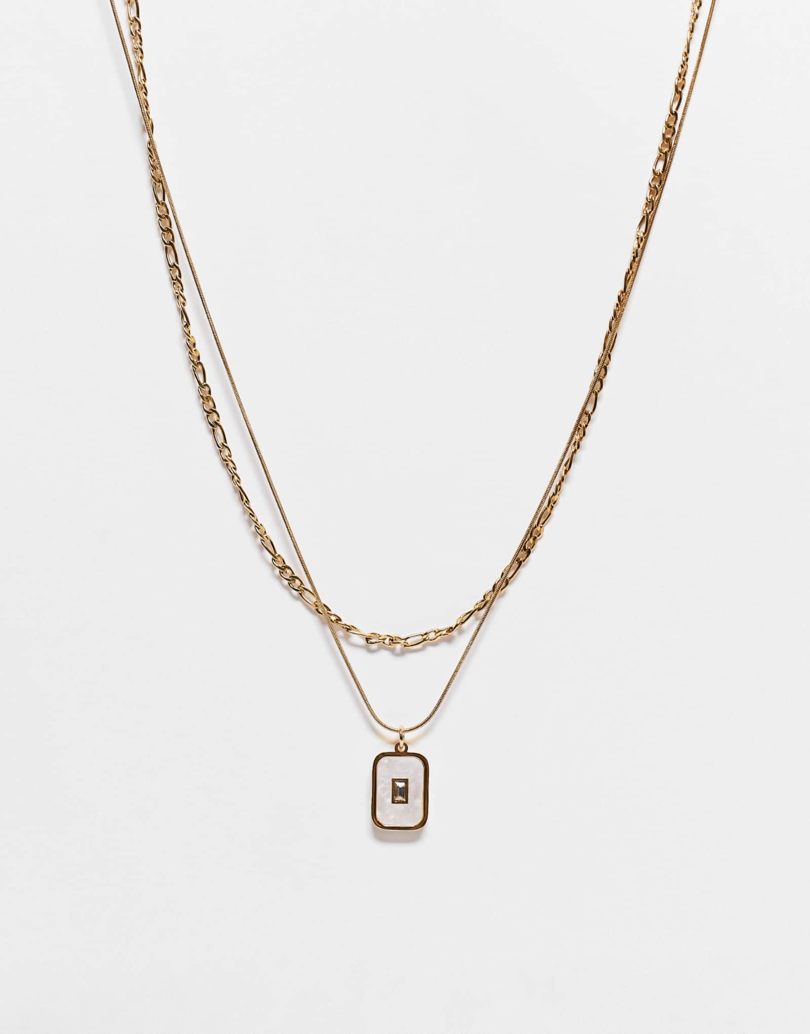 ASOS DESIGN - 2 комплекта водонепроницаемой цепочки из нержавеющей стали и золотой подвески с искусственным перламутром