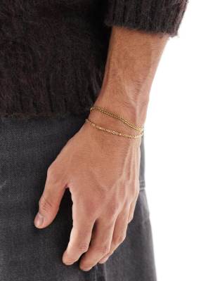 Asos Design 2 Pack Waterproof Stainless Steel Chain Bracelet In Gold Tone