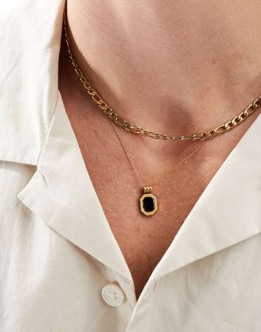 ASOS DESIGN 2 pack waterproof stainless steel necklace with black s in gold  , 3 of 4