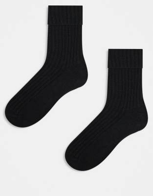 ASOS DESIGN 2 Pack wool ankle socks in black-Multi